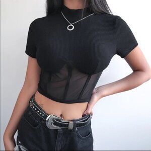 High Neck Corset Sexy Mesh Crop Top
